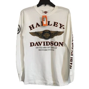 NWT Harley Davidson 110th Anniversary Long Sleeve T Shirt Mens S White - Picture 1 of 7