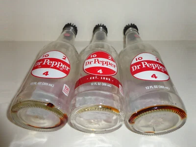 3 DR PEPPER Glass Bottles STEWART'S & 1-2-4 RED & WHITE Labels BLACK Cider Corks - Image 1 of 4