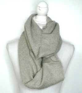 Beige Khaki Glitter 100% Acrylic Infinity Neck Scarf Fringed Raw Hem Warm Winter - Picture 1 of 11