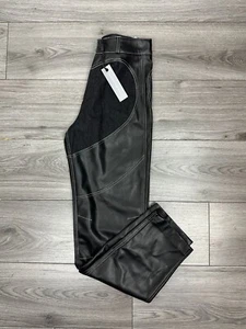 Pantalones Pantalones Maniere De Voir Corazón Vegano Cuero Y Denim Negros Talla UK 6  - Imagen 1 de 13