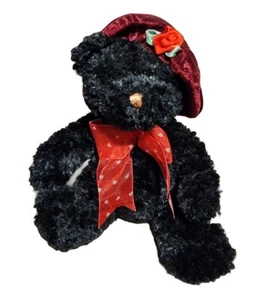 NEGRO Oso de Peluche Peluche Peluche Sombrero con Rosa y Cinta con Corazones Chosun  - Imagen 1 de 10