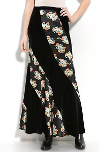 Nwt FREE PEOPLE Twisted Velvet/Satin Maxi Dress Skirt Black/Floral 2 - Picture 1 of 9