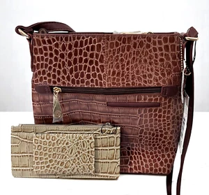 Madi Claire 2 Stück Kroko-Prägung Echtleder Geldbörse & Clutch Portemonnaie Braun/Beige - Bild 1 von 15