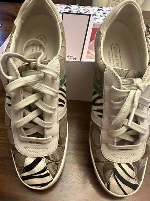 Zapatilla deportiva Coach vintage para mujer 8,5 M marrón/verde leopardo a rayas Foto 1 de 4