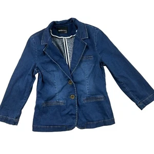 SisLine Sz S Blue Denim Women's Blazer Jacket Button Down Top Notched Lapel - Picture 1 of 10