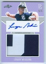 LOGAN MCGUIRE LAVENDER PATCH AUTOGRAPH /5 LEAF PERFECT GAME NATIONAL SHOWCASE 20