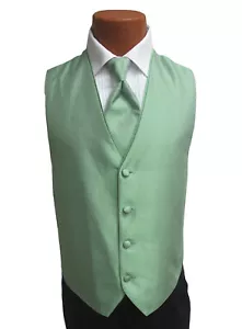 Men's Jean Yves Sterling Clover Green Tuxedo Vest & Tie Wedding Groom Prom - Picture 1 of 5