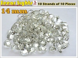 100 Chandelier Light Crystals 2m Garland 14mm Cut Glass Drops Beads Droplets - Picture 1 of 12