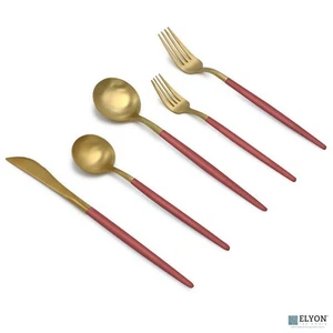 20 Piece Matte Gold Rose Flatware Set Stainless Steel Thin Handle Service For 4 - Picture 1 of 6