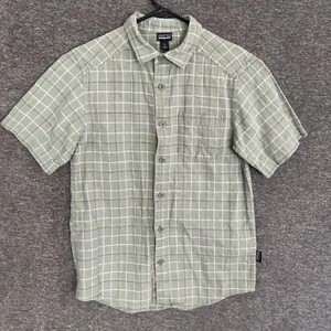 Patagonia Back Step Shirt Boys Large Size 12 Green Plaid Button Up Hemp - Picture 1 of 7