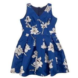 Wayward Fancies Size 12 / Large Custom Floral Blue Dupioni Mini Dress - Picture 1 of 12
