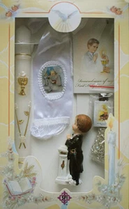 New Boys First Holy Communion Candle Box Gift 6 Pc Set Spanish Missal Rosary - Picture 1 of 1
