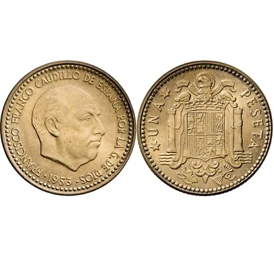 SPAIN, FRANCO-4, 1 PESETA 1953*19-54, UNCIRCULATED, SCARCE. - Image 1 of 3