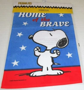 PEANUTS PATRIOTIC GARDEN FLAG 12.5"x 18" SNOOPY~ HOME OF THE BRAVE - Picture 1 of 1