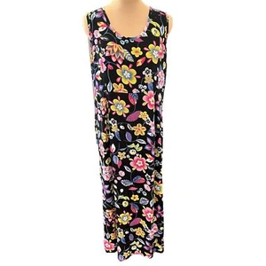Dressing Clio SZ L Vintage 90s Sleeveless Pleated Dark Floral Rayon Maxi Dress - Picture 1 of 9