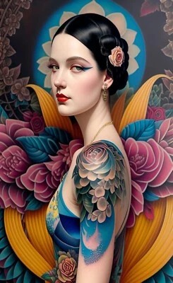 Beautiful Exotic Floral Tattoo Ink Girl Art Print  Ziola 11x17 Hand Signed (V2)  - Image 1 of 3