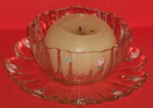 Clear Glass Candleholder with Pink Painted Flowers - Picture 1 of 2