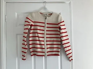 Boden Knitted Heavy Cotton Zipped Red And Cream Jacket XS - Picture 1 of 3