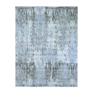 Alfombra anudada a mano de lana 8'x10'2" con diseño abstracto de seda real R59524 - Imagen 1 de 12