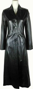 Women's Black Leather Trench Coat Genuine Lambskin Winter Long Overcoat Jacket - Picture 1 of 6