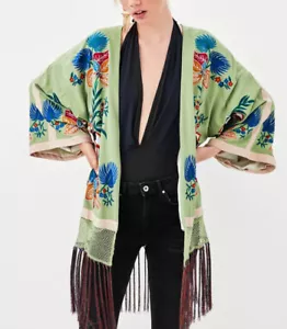 Zara Embroidered Kimono Cover Up Jacket Bead S To M Oversized. 12 14 16 - Picture 1 of 4