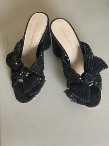 LOEFFLER RANDALL PENNY 90 MM SEQUINNED MULES IN BLACK SIZE 7M - Picture 1 of 14
