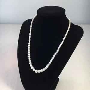 Graduated Faux Pearl Necklace Delicate Princess Length 17" Box Clasp - Picture 1 of 4