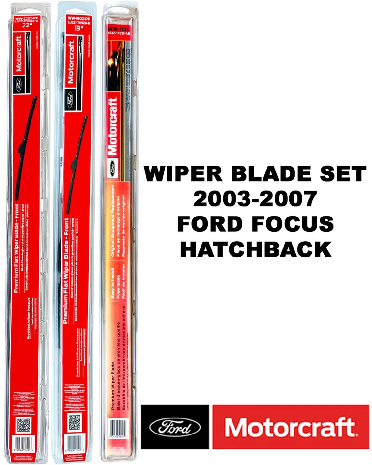 Juego de 3 escobillas limpiaparabrisas originales Motorcraft OEM para Ford Focus Hatchback 2003-2007 Foto 1 de 2