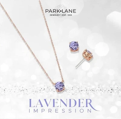Park Lane Lavender 8mm Crystal Rose Gold Impression Earrings & Necklace Set NWT  - Image 1 of 4