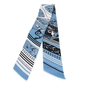 Hermès Azul Jean Blanc Noir Silk Festival Des Amazon Bandana Twilly - Imagen 1 de 3