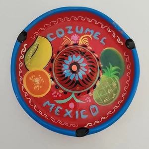 Mexikanische Volkskunst Ton Sombrero Aschenbecher Cozumel handbemalt rot 4" T x 0,75" H - Bild 1 von 8