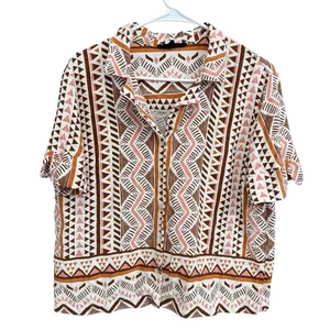 Jane + Delancey Tribal Print Short Sleeve Button Up Top Bohemian Boho - Picture 1 of 8