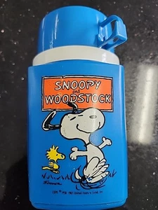 Vintage 1965 Snoopy and Woodstock Blue Lunchbox Thermos - Peanuts - Picture 1 of 5