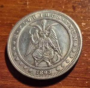 Baphomet sitzende okkulte Münze Dollar Medaille schöne Details Teufel Hexerei - Bild 1 von 4