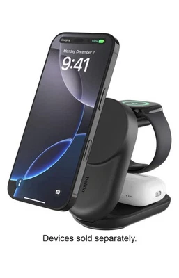 Belkin - 3-in-1 Foldable Magnetic Charging Stand, 25W Qi2, MagSafe - Black - Image 1 of 4