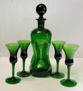 Decanter vintage Holmegaard Jacob Bang Kluk vetro grigio fumo e 4 bicchieri da aperitivo - Foto 1 di 11