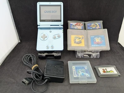 B1002 Nintendo Gameboy Advance SP console Pearl BlueJapan GBA w/adapter game - Image 1 of 4