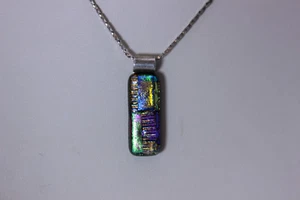 Collar colgante de vidrio hecho por hombre rectángulo de plata esterlina 16"- 12926 - Imagen 1 de 8