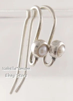 RETIRED Authentic PANDORA Silver PEARL Dangle EARRINGS POSTS Hooks 290671P NEW - Image 1 of 4