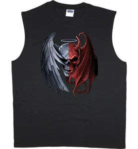 Mens Sleeveless T-shirt Muscle Tee Devil Angel Skull Graphic Clothing Apparel - Picture 1 of 1