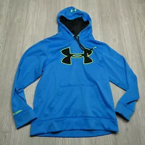 Under Armour Storm Fleece Hooded Sweatshirt Adult S ColdGear Blue Neon Yellow - Picture 1 of 7