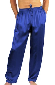 Pajama Pants Men's Blue Small Silk Satin 100% Natural PJ Bottoms with Pockets - Picture 1 of 3