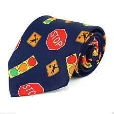 Stop Signals Men's Neck Tie Traffic Stop Light Road Sign Gift Blue Necktie 