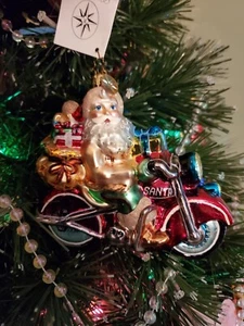 CHRISTOPHER RADKO SANTA CLAUS "BUCKSKIN BIKER" CHRISTMAS TREE ORNAMENT- NIB - Picture 1 of 11