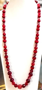Vintage Red Moondglow Round Faceted Box Clasp Long Acrylic Necklace - Picture 1 of 7