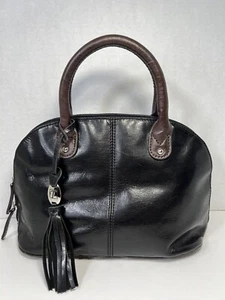 Tignanello Black and Brown Leather Zipper Closure Domed Small Satchel - Picture 1 of 13