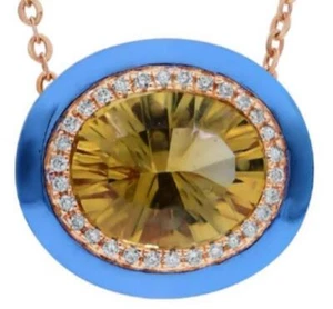 2.42CT DIAMOND & AAA CITRINE 18KT ROSE GOLD 3D OVAL & ROUND HALO LOVE NECKLACE - Picture 1 of 1