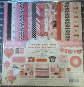 Kit Colección Historia de Amor Echo Park Corazón San Valentín Boda Para siempre Flores Rosa - Imagen 1 de 6