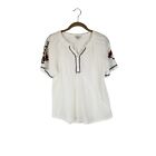 Lucky Brand womens XSmall white gauze embroidered sleeve popover henley top