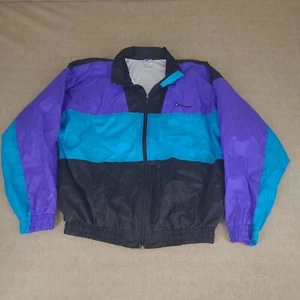 90s Dunlop Windbreaker Jacket Size L Multicolor Full Zip Vtg color block purple - Picture 1 of 12